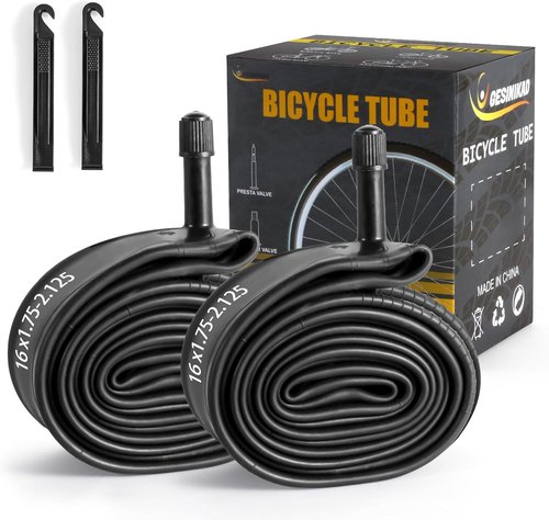 BikeTube Pro 16-Inch Bike Tube - Durable Butyl Rubber with AV32mm Schrader Valve | Includes 2 Tire Levers