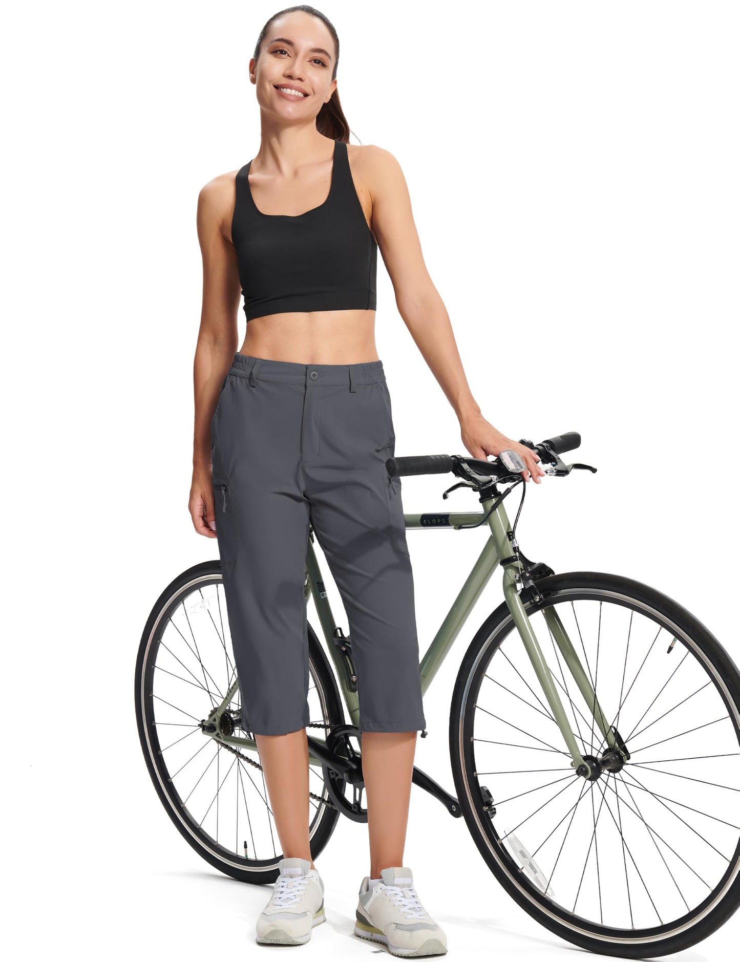 MAGCOMSEN Women's Cargo Capri Hiking Pants with Pockets Comfy Breathable Water Resistant Joggers, Dark Grey, L