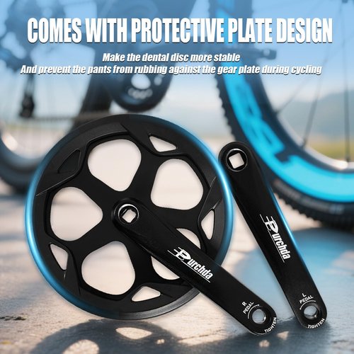 Bike Crankset for Ebike: 48T/52T Universal Bike Crankset Set Double Chain Cover 170mm Aluminium Alloy Arm for Single Speed and 6/7/8 Speeds Electric Bikes, Fat Tire Bike (Crank Removal Tool Included)