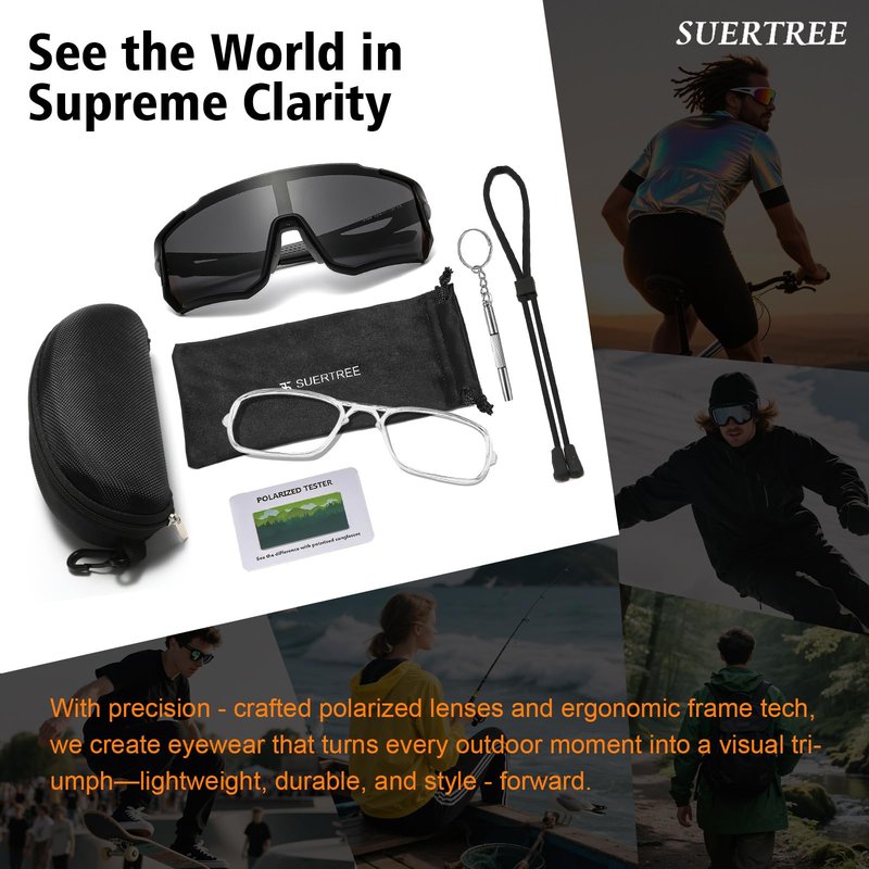 Suertree Polarized Cycling Sunglasses for Men Women UV Protection with Myopia Clip Baseball Biking Running MTB Sun Glasses
