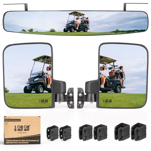 10L0L Golf Cart Mirror Sets -No Drilling Side Mirrors,Wide Angle Rear View Mirror Adjustable HD Glass Universal for Yamaha Club Car EZGO