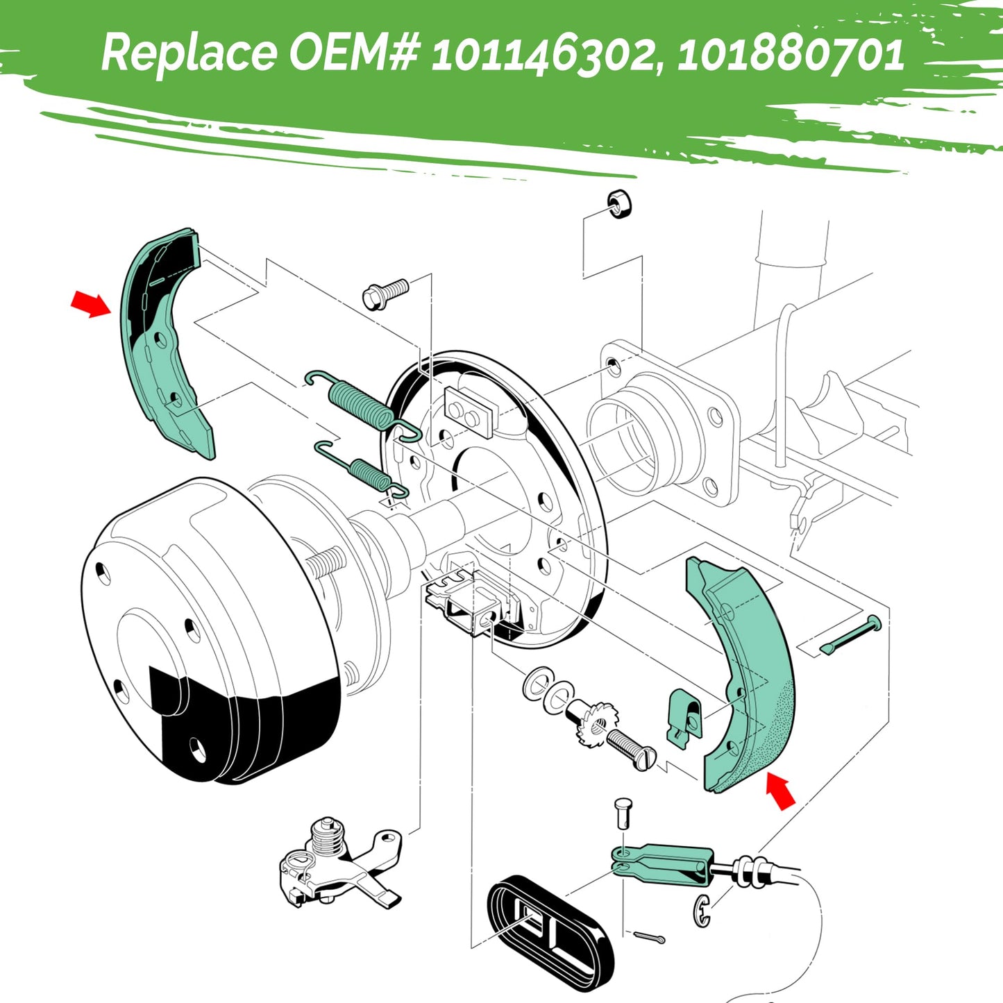 10L0L Golf Cart Brake Shoes Kit for EZGO XI-Serial 1983-1986, for Club Car DS & Carryall (Manual Adjust) 1981-1994, for Yamaha G1 1978-1980, Replace OEM 101146302 101880701