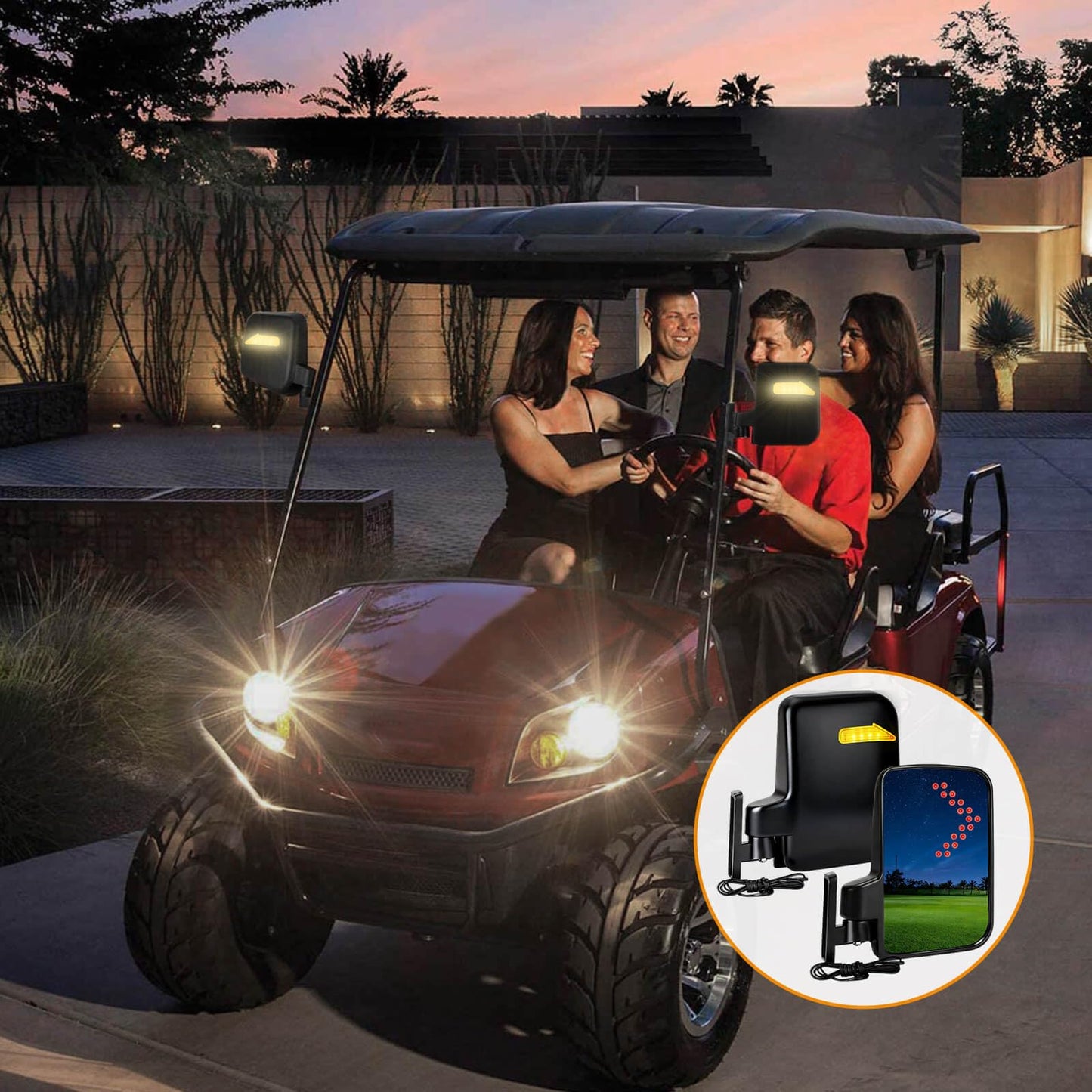 Universal Golf Cart Side Mirrors Rear View Mirror with Turn Signal Light for Club Car,EZGO and Yamaha Golf Carts