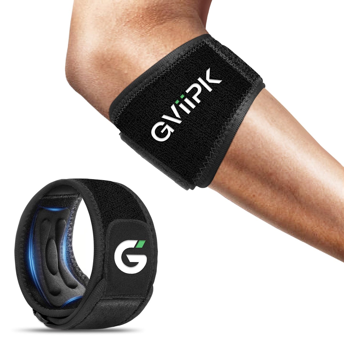 Gviipk Tennis Elbow Brace for Men Women, Adjustable Elbow Strap for Tendonitis with Compression Pad, Golfers Elbow Brace for Pain Relief, Arm Forearm Brace Bands - Black 1 Pack