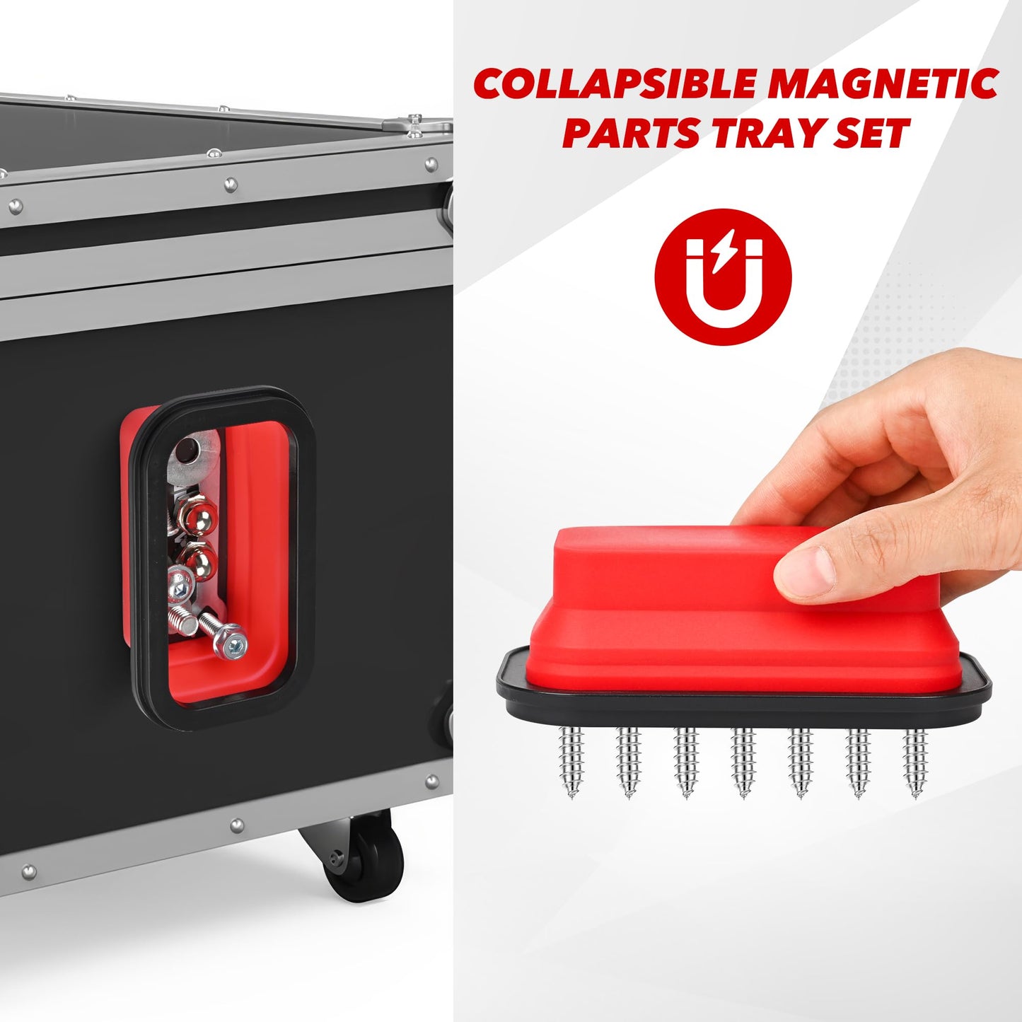 TOOLEAGUE 17" Rolling Magnetic Sweeper with Wheels,Telescoping Adjustable Handle,10Lb Capacity Magnet Roller,Magnetic Foldable Tray,15Lb Pickup Pen,3Pcs Magnet Sweeper Set