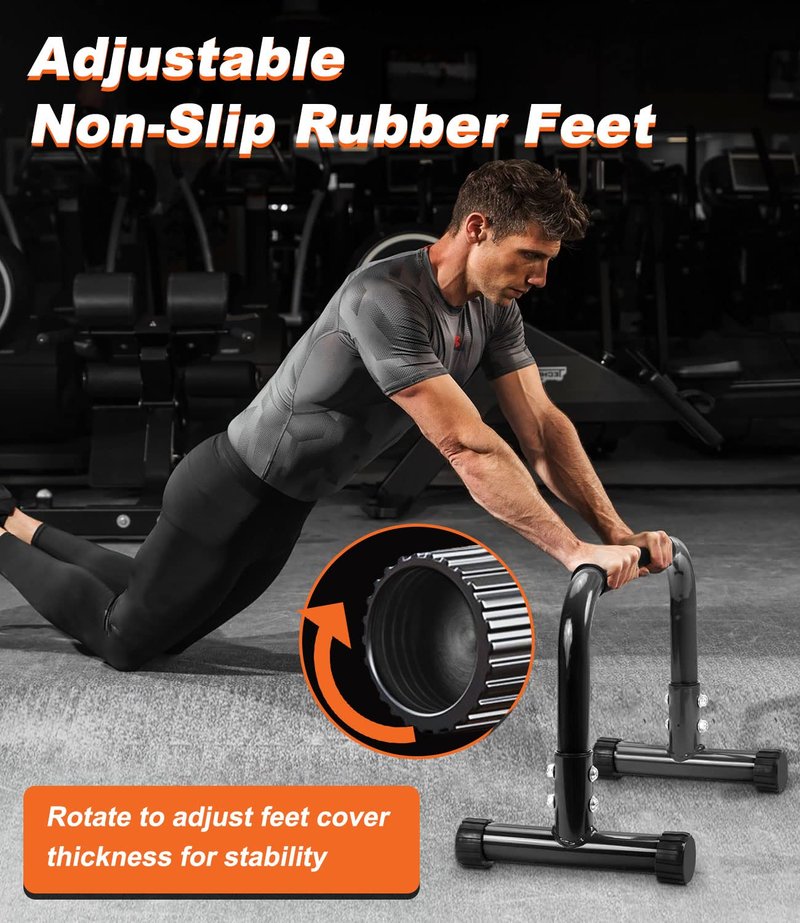 TABEKE Push Up Bar, 12" High Parallettes Bars & Dip Bar With Full-Cover Foam Handles, No Wobbling Calisthenics Equipment For Handstand, L-Sit, Gymnastics, Strength Training Home Gym