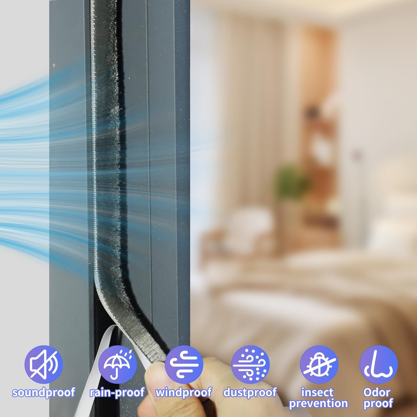 50Ft Self-Adhesive Brush Weather Stripping Door Seal 0.35" Wide x 0.2" Thick Neat Pile Brush Seal Strip for Doors and Windows Gray Soundproofing Weather Strip for Soundproof Windproof Dustproof