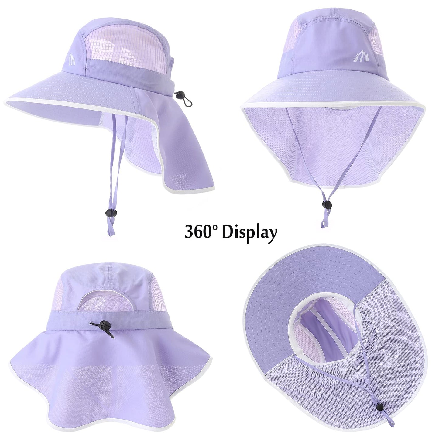 LMLALML Womens Sun Hats Hiking Fishinghat Wide Brim UPF 50+ UV Protection Gardening Hats with Large Neck Flap for Womens and Young Girls Light Purple