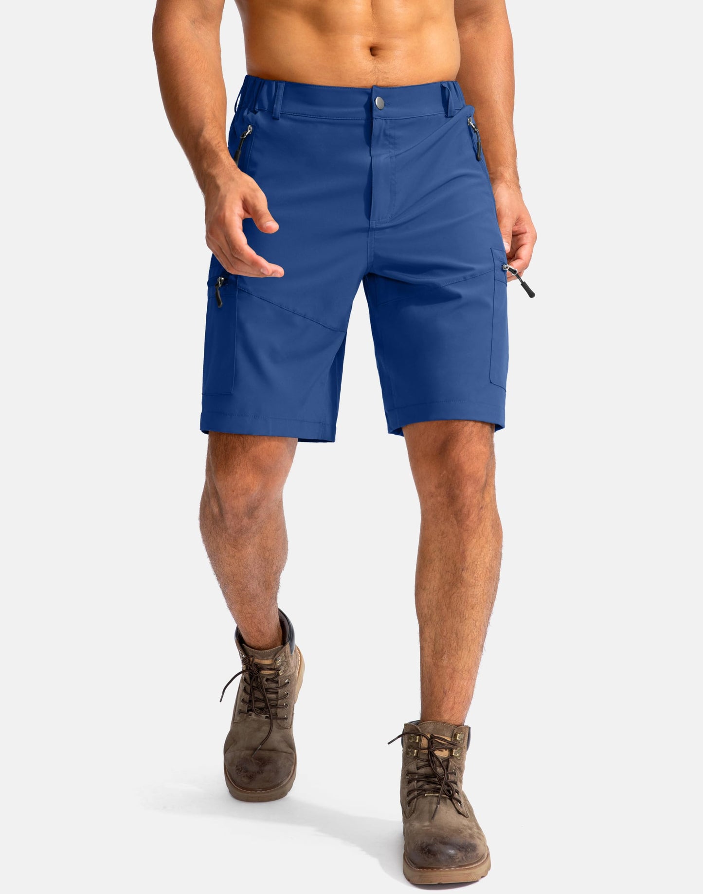 Pudolla Men's Hiking Cargo Shorts 9" Lightweight Outdoor Work Shorts for Men Travel Golf Camping Casual with 5 Zipper Pockets(Royal Blue Large)