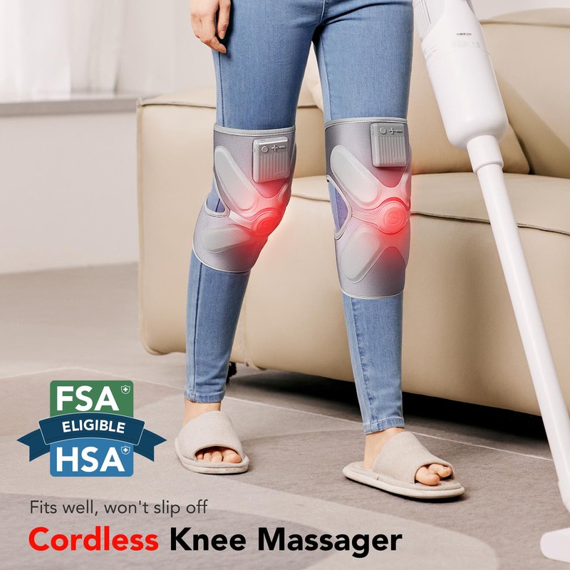 SKG Cordless Knee Massager with Heat Vibration for Pain Relief, Electric Heated Knee Brace with 4 Heat Levels and 3 Massage Modes, Portable Knee Massager for Joint Pain, Gifts for Men Women, W3 Pro