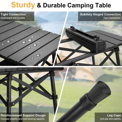 Audoyon Folding Camping Table - Small Outdoor Table with Storage Bag - Adjustable Height 14.2'' & 18.9'', Portable Lightweight Aluminum Foldable Side Table for Picnic, BBQ, Beach & Tailgating (Small)