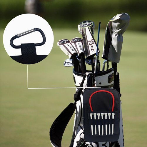 Sevance Golf Accessory Bag with Valuables Pouch – Detachable Golf Pouch for Men & Women, Zippered Pockets for Balls, Tees & Essentials – Fits Golf Cart or Stand Bag (Red Edge)