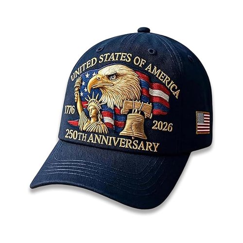 250TH Anniversary Hat，250th Anniversary USA Cap, Patriotic Embroidered Baseball Cap, Adjustable Retro Embroidered Hat for Men Women Gifts (Blue)