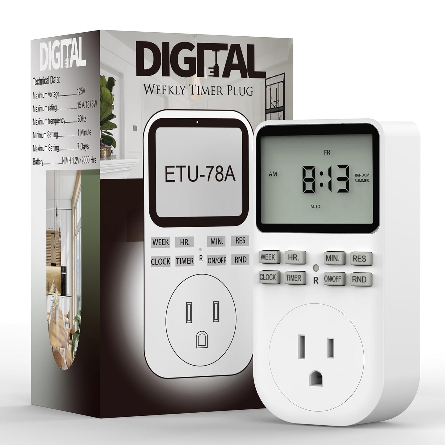 Plug in Digital Oulet Timer Switch 7 Day / 24 Hour Weekly Daily Programmable with Random Security Mode for Home Appliances and Indoor(125V,15A,1875W) 1 Pack