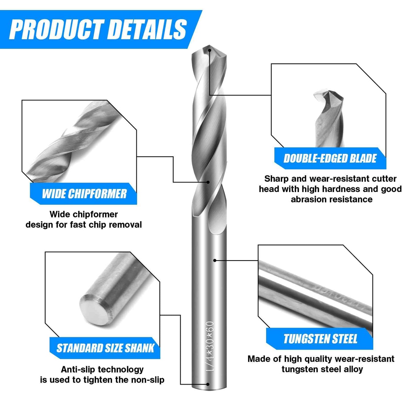 1/8" Drill Bits Solid Carbide Drill Bits, Tungsten Carbide Drill Bit Set, Metal Drill Bit Set for Stainless Steel Hardened Steel Cast Iron Alloy Copper, 2-Pieces