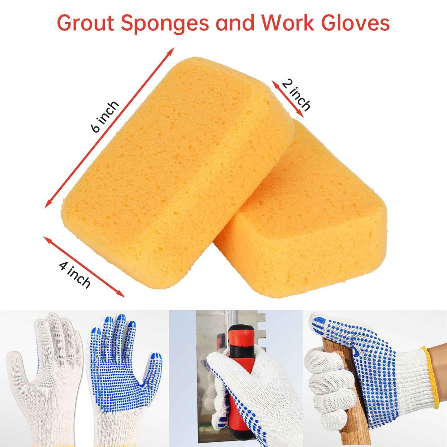 Square Notched Tile Trowel Set,Made of Premium Stainless Steel,with Grout Sponge and Work Gloves, Masonry Tools for Tiling Installation(Notch Size: 5/32" & 5/16" & 1/2")