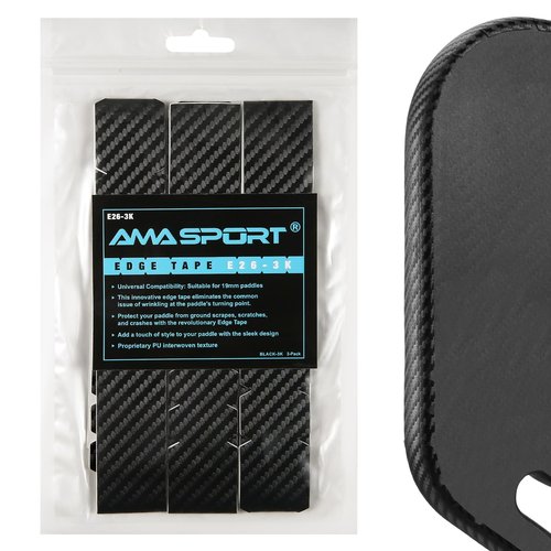 AMA SPORT Pickleball Paddle Edge Guard Tape 3 Pack 3K Texture Edge Protection Tapes 26mm Width Paddle Edge Cover Perfectly Fits Curved Edge Without Wrinkling (Black)