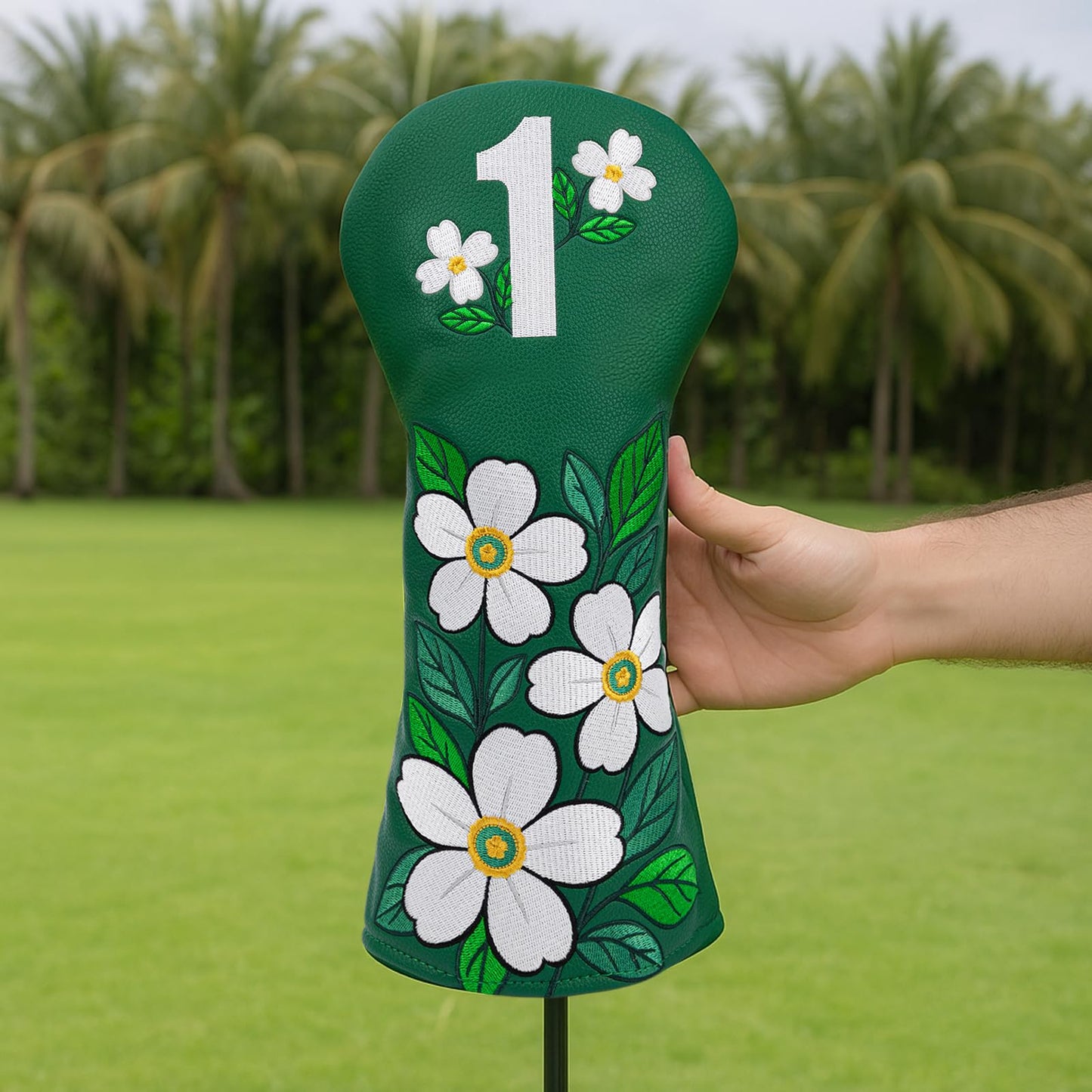 Golf Club Covers for Women Men Golfers, Green with Blooming Flowers Golf 3 Wood Cover Fairway Wood Headcover Rotatable # 3 4 5 7 X, Great Golf Gifts for Women (Fairway Wood Cover)