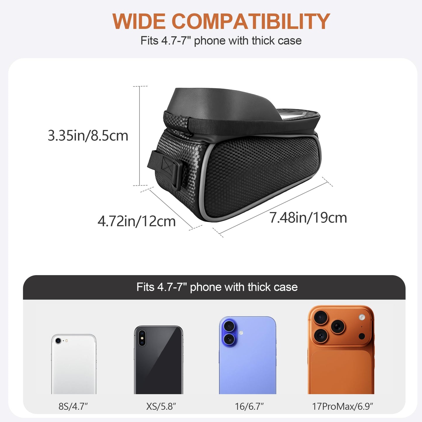 SunHalo Gear Waterproof Bike/eBike/Frame Bag,Bike Front Bag for Handlebar,Electric Bike Phone Bag,Bicycle Pouch with Rain Cover,Bike Accessories Storage Bag For Compatible Phone Under 7”