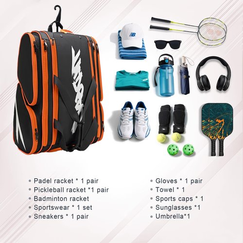 TILDOSAC Versatile Pickleball Backpack For Sport, Large Paddles Duffle Bag With Shoes Compartment For Travel Black