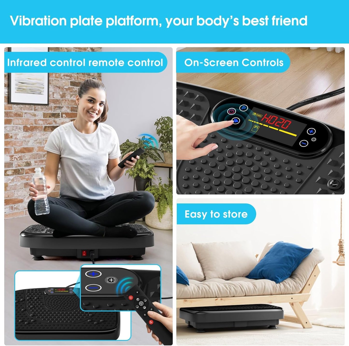 SoftGym Vibration Plate - Whole Body Exercise Machine for Lymphatic Drainage | 450 Lbs Capacity with Resistance Bands