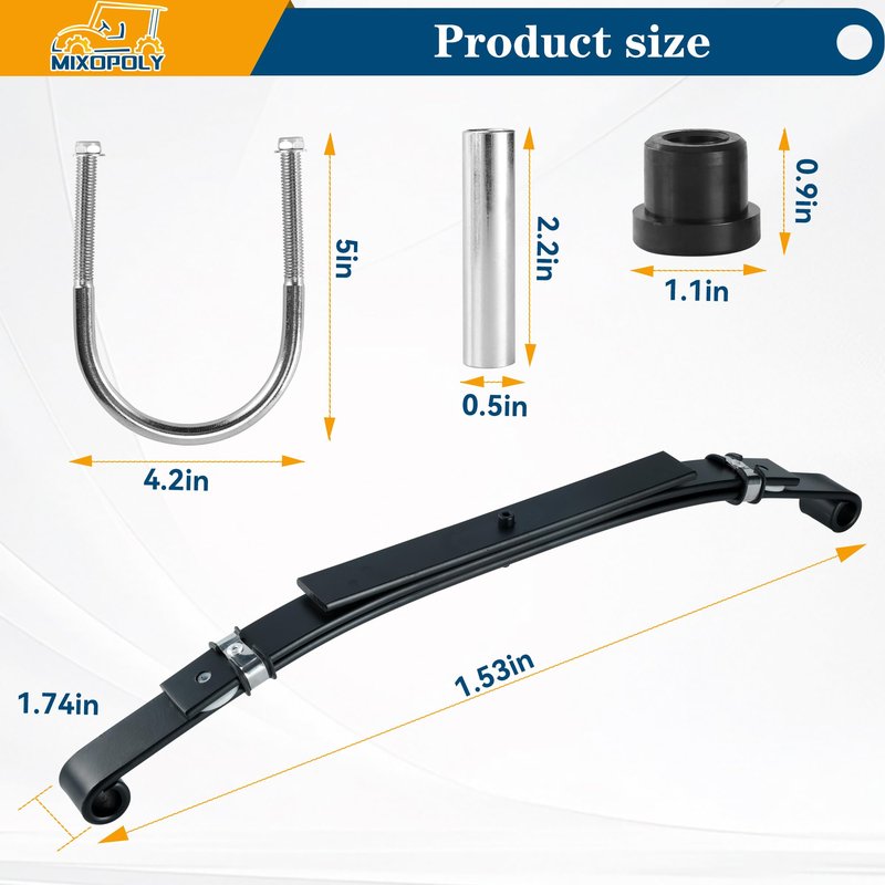 Mixopoly 3-Leaf Golf Cart Rear Leaf Springs Replacement for Club Car DS 1981-Up Electric and Gas, Heavy Duty with Bushings, Sleeves, and U Bolts Replace OEM #102006501 1014675 1011149 1012618