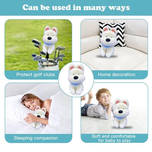 Cute Dog Golf Headcover, Animals Plush Golf Club Head Covers, Small Size Fits Hybird and Irons, Large Size Fits Standard 460cc Driver Head