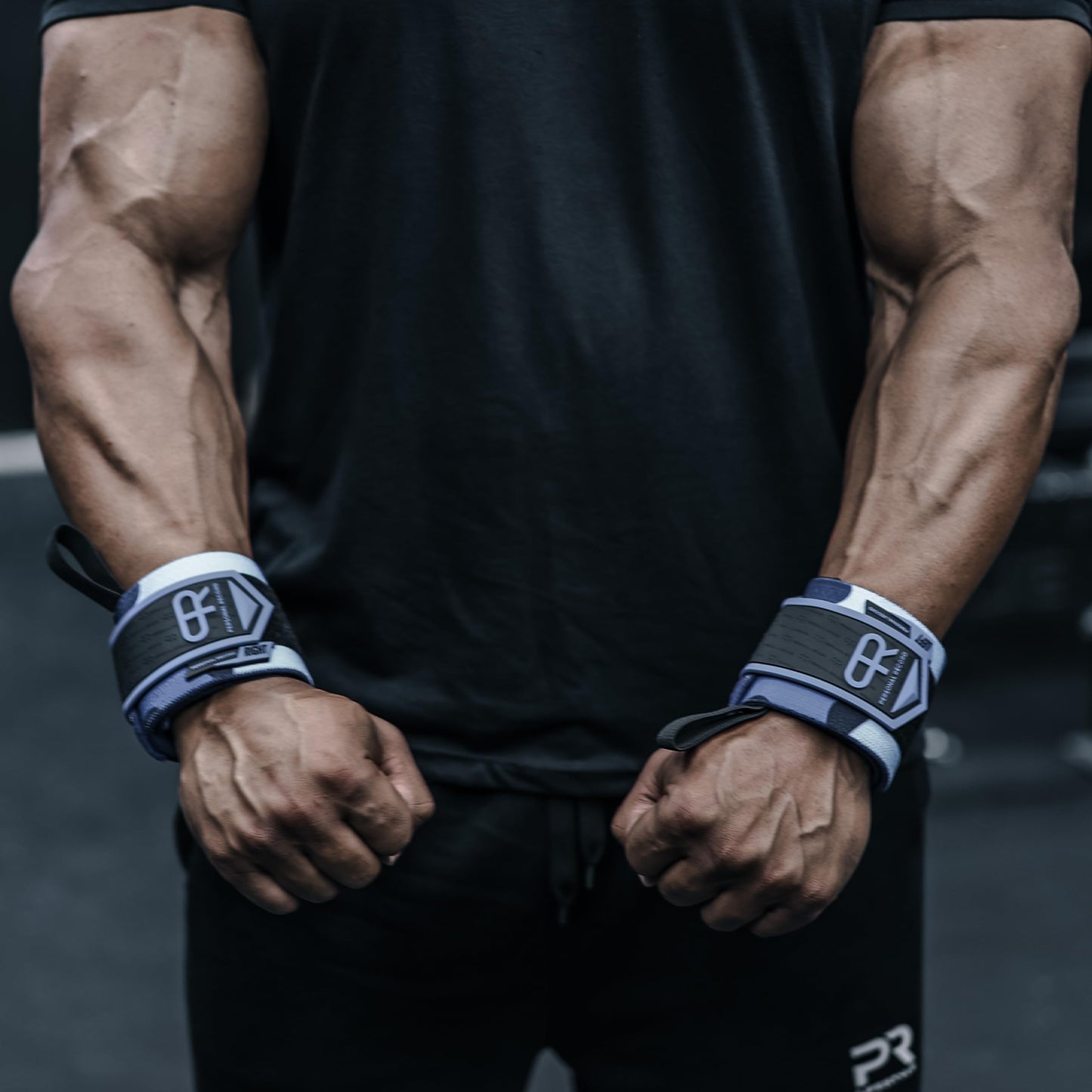 PR Personal Record Heavy Duty Premium Wrist Wraps, More Elasticity, Reinforced Stitching, Extra Wide Strap, Strong Thumb Loop, Larry Wheels Weightlifting Wraps, Lifting Wrist Wraps (Blue Camo)