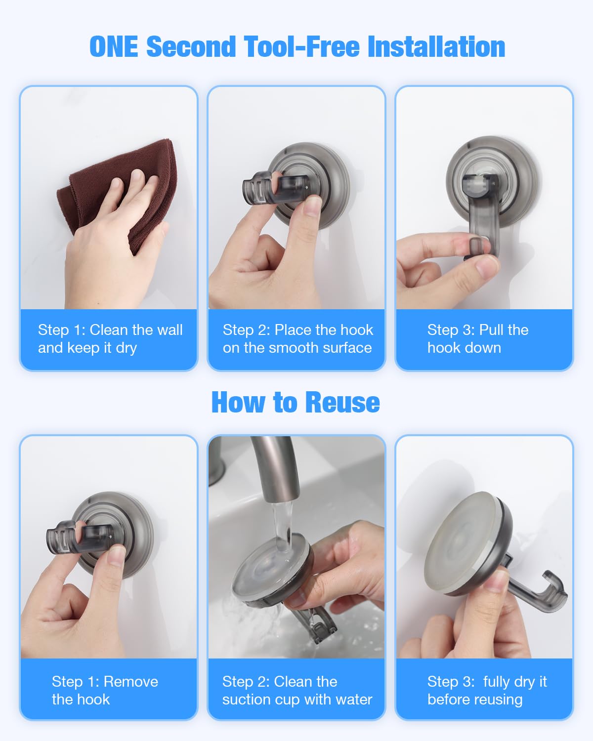 JOTPE Shower Hooks Suction Cup, Heavy Duty Suction Cup Nano Gel Hooks Waterproof for Shower, Bathroom, Glass, Door, Windows, Kitchen Hanging up to 11lbs on Smooth Surface, Easy to Install and Remove