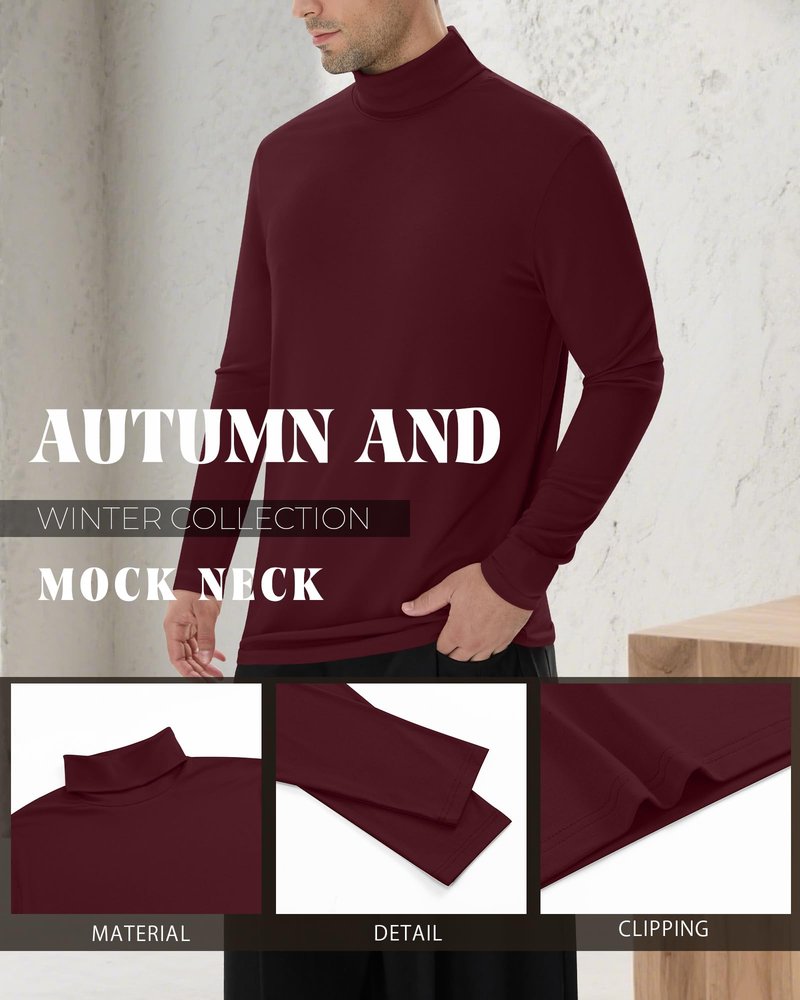 Evervibe 6 Pack Mens Big and Tall Turtleneck Shirts Long Sleeve Loose Fit Tops Basic Pullover Multipack Tees(Wine Red, Navy Blue, Black, White, Light Gray, Dark Gray,3X-Large)