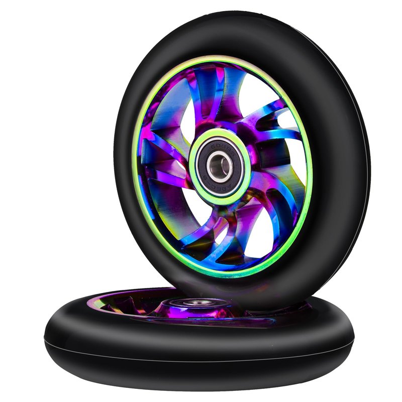 NONMON 2 Pack 100mm Scooter Wheels,88A Replacement Scooter Wheel with ABEC-9 608RS Bearings Installed for Pro Scooters Kick Scooters, Multi-Color