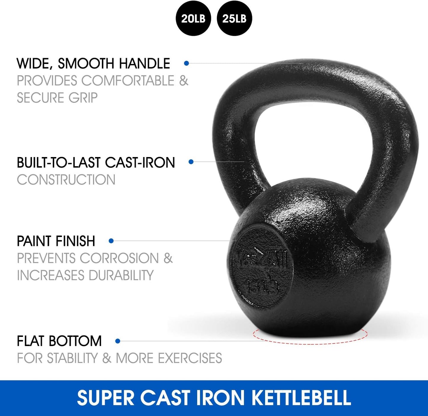 Yes4All Kettlebell Sets - Cast Iron Strength Training Kettlebells with Wide Handles | 5-30 LB Options for All Levels