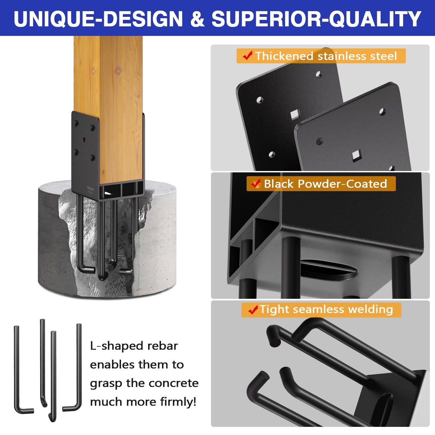 6x6 Concrete Post Anchor, Heavy Duty Stainless Steels Concrete Fence Post Holder with Air Flow Channe for Wet Concrete Foundation Post Base Bracket for Fence, Deck Railing,Pergola, 2Pack