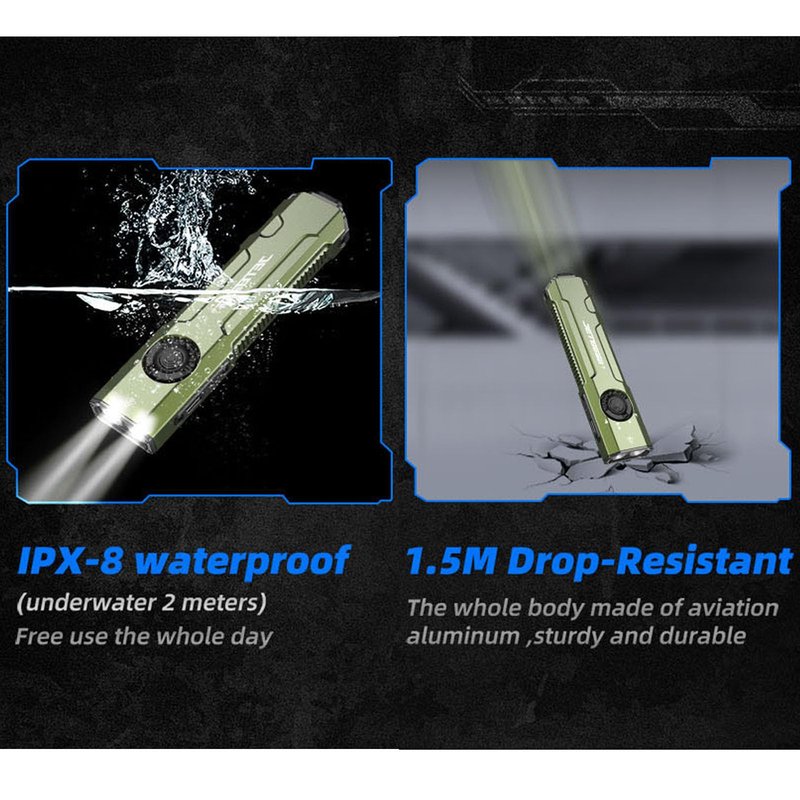 JETBeam E26 Rechargeable EDC Flat Flashlight 4 Constant Brightness Modes+Strobe+1300mW UV+Green Beam Combo,2000 Lumens Portable Pocket Lights,IPX-8,Triple Sources for Outdoors,Emergency,Working