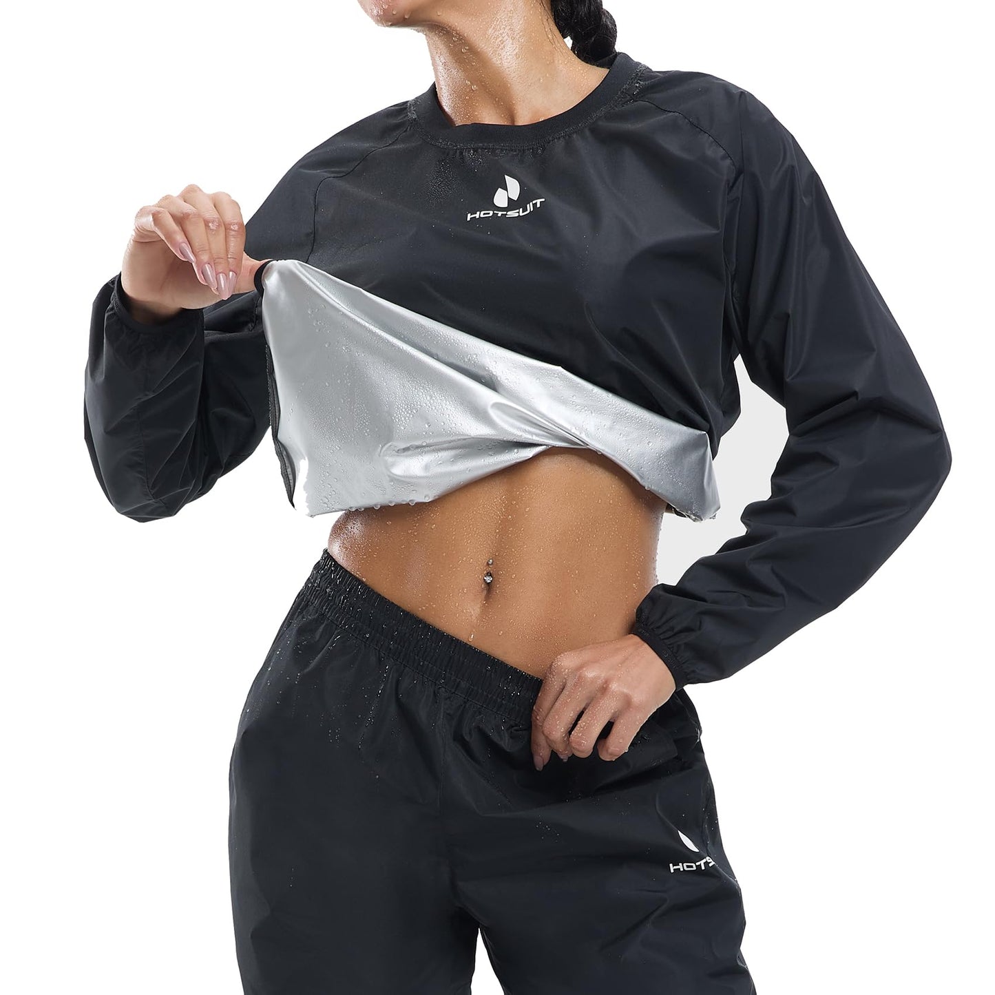 HOTSUIT Sauna Suit Women Durable Gym Workout Sauna Jacket Pants Sweat Suits, Black, L