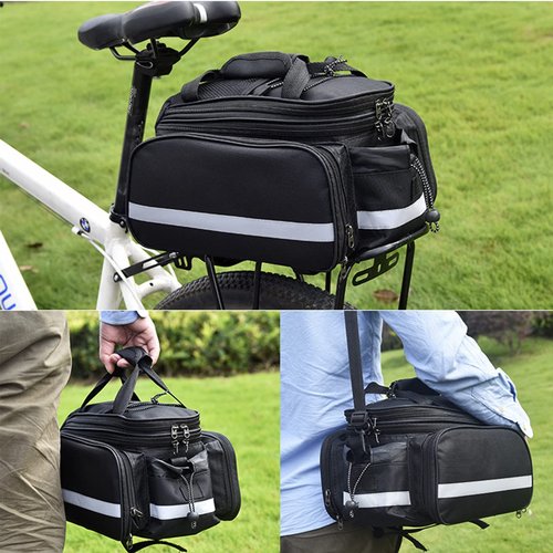 Jaugufiy Bike Rear Rack Bag，Multi-Function Bicycle Rack Carrier Bag,Bike Panniers Bag,Cycling Luggage Bag,Detachable Tail Seat Trunk Handbag Shoulder Strap Storage with Rain Cover(27L)