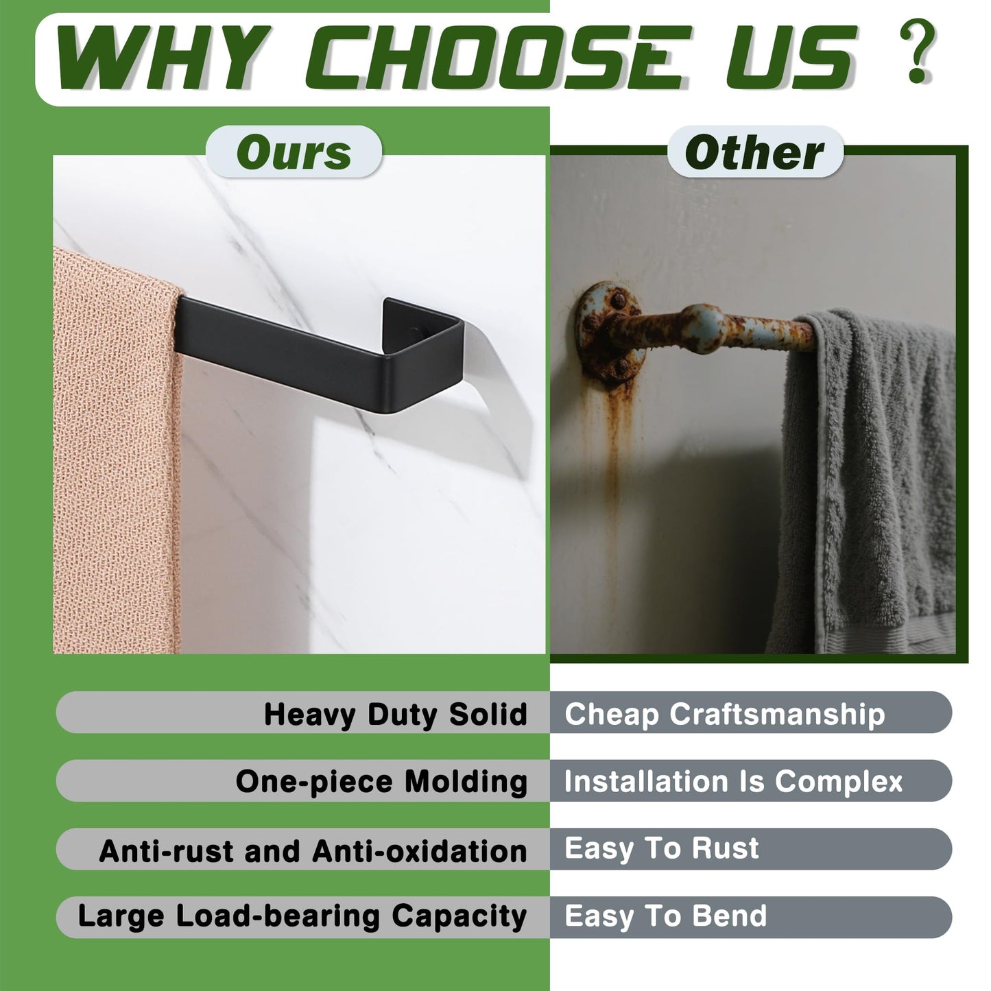 Alise Hand Towel Holder Black Towel Bar for Bathroom Wall Mount,SUS304 Stainless Steel Towel Rack for Bathroom and Lavatory,Kitchen,8'' Bath Towel Hanger Towel Rail