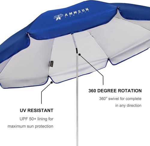 AMMSUN XL Chair Umbrella - Adjustable 47-Inch Portable UV Protection | 360-Degree Swivel, Blue, 2-Pack