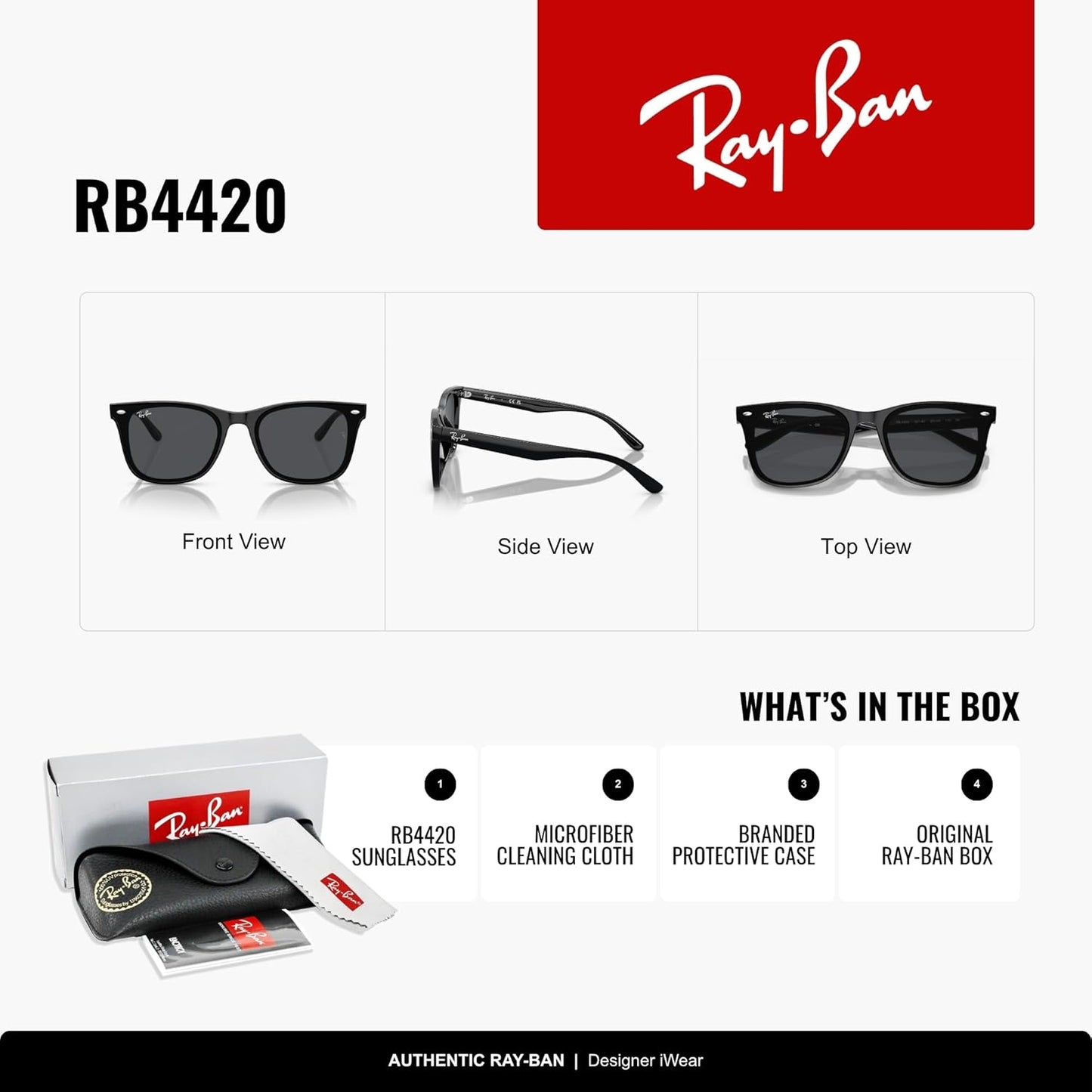 Ray-Ban Women's RB4420 Square Sunglasses - Stylish UV Protection | Classic Black Frame