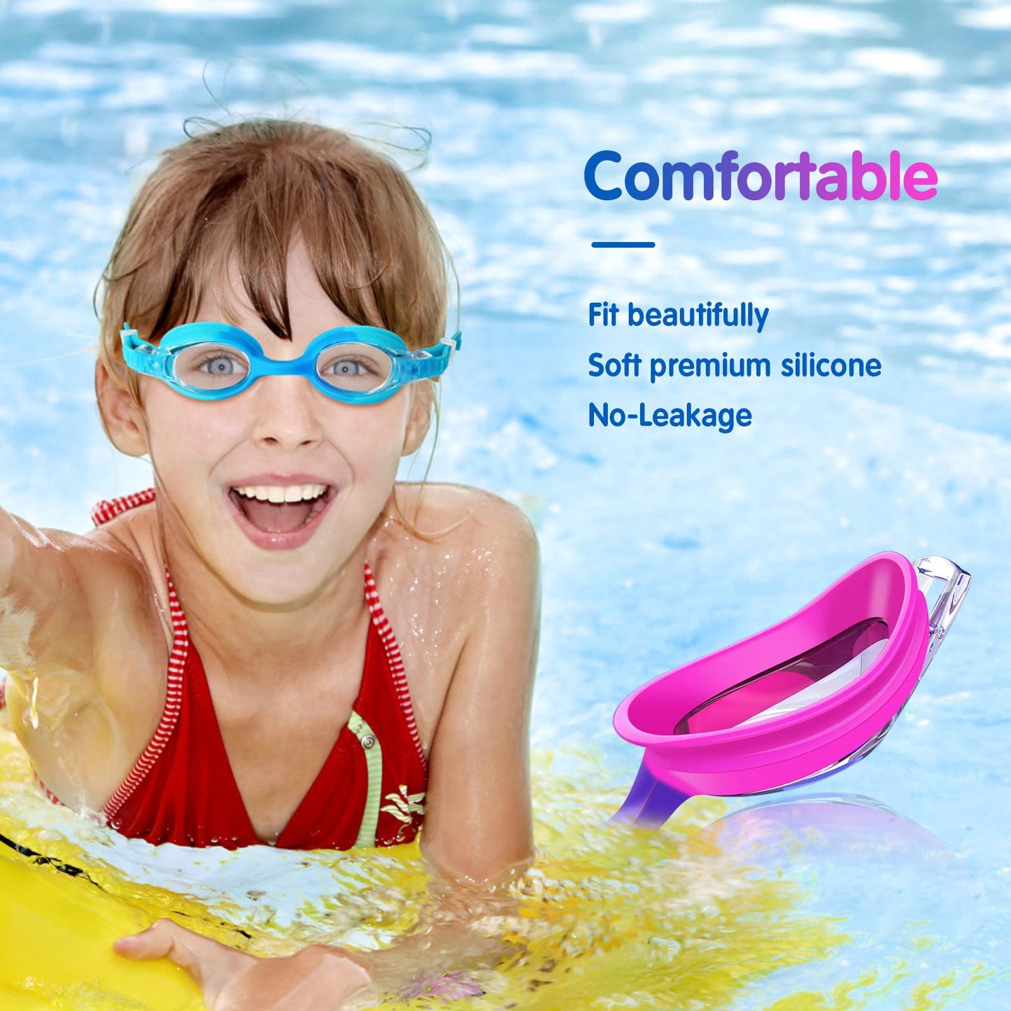 Starweh Kids Swim Goggles 2 Pack, Anti Fog No Leak Swimming Goggles for Boys Girls Ages 6-14, Wide View Soft Silicone Swim Goggles Kids – Blue, Purple & Pink