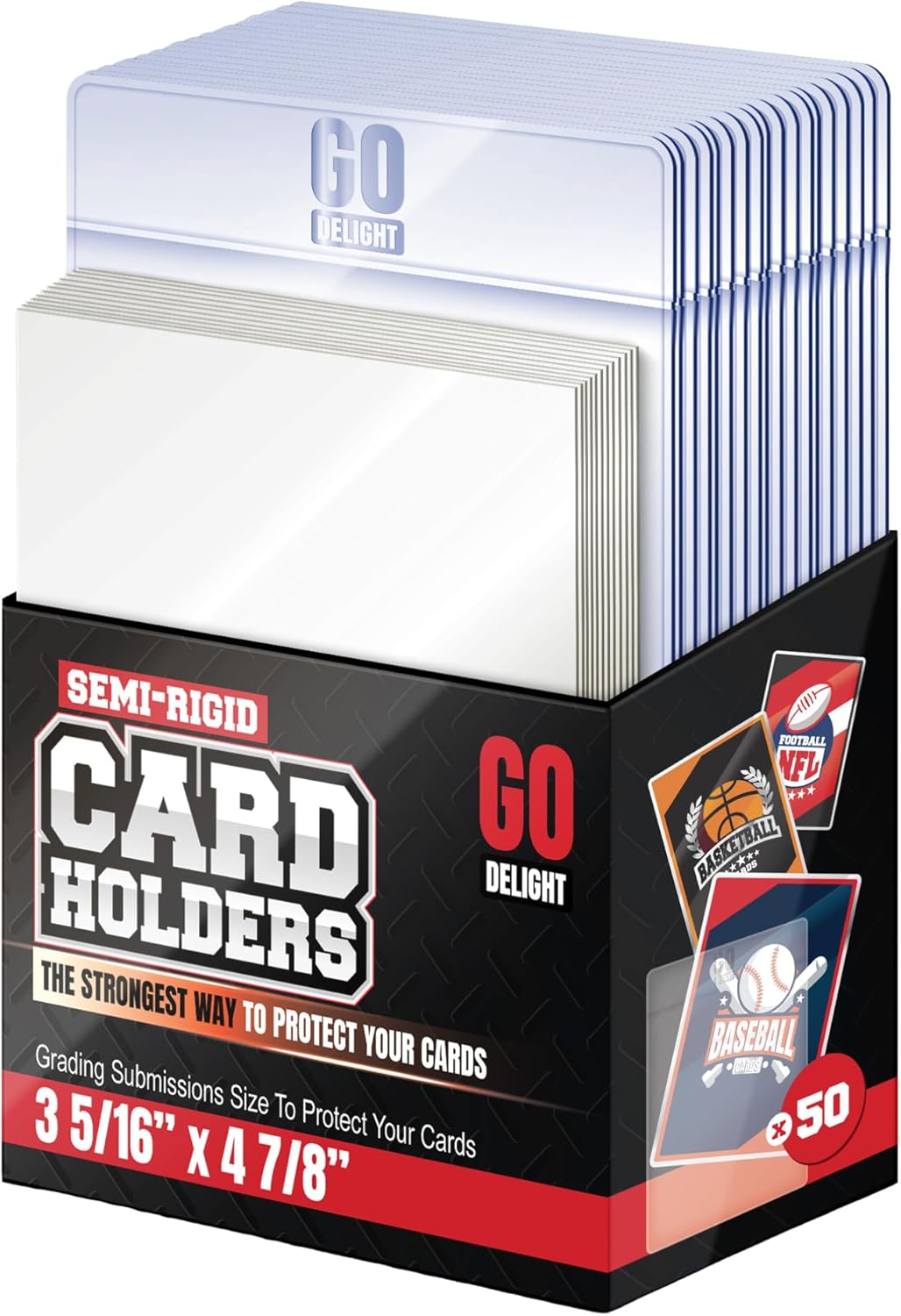 PSA Semi Rigid Card Holders - 100 Bundle for Grading Baseball & Trading Cards | 50 Holders + 50 Soft Sleeves - 3-5/16” x 4-7/8”