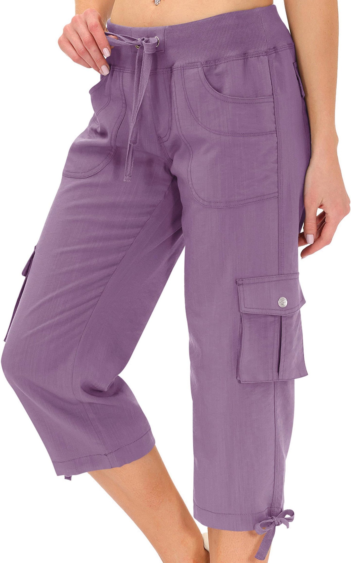 MoFiz Cargo Capri Pants for Women Lightweight Quick Dry Summer Capris for Hiking Travel Casual Pink Purple 4XL