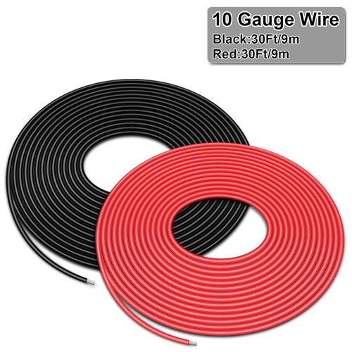 iGreely 10 Gauge Tinned Copper Wire - 30 FT Red & 30 FT Black for Solar Panel & Automotive Wiring
