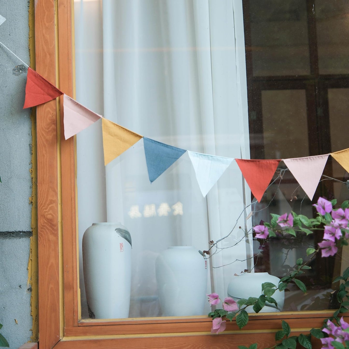 3.9ft Half Circle Banner - Pastel Cotton Pennants for Kids Tent, Nursery & Birthday Party Decor Pastel Pennant Banner | Single Sided Hanging Banners (Set of 2)