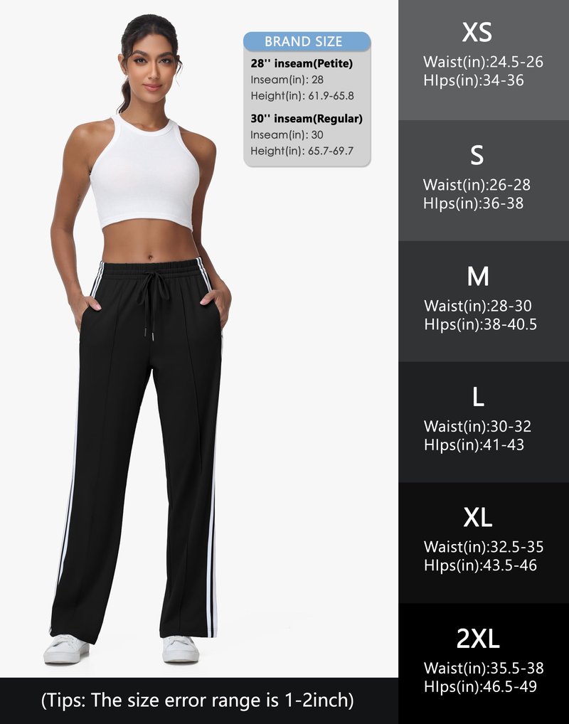 MIVEI Women’s Athletic Track Pants Regular Fit - Loose Jogging Sweatpants with Zipper Pockets Drawstring Waist Striped Black