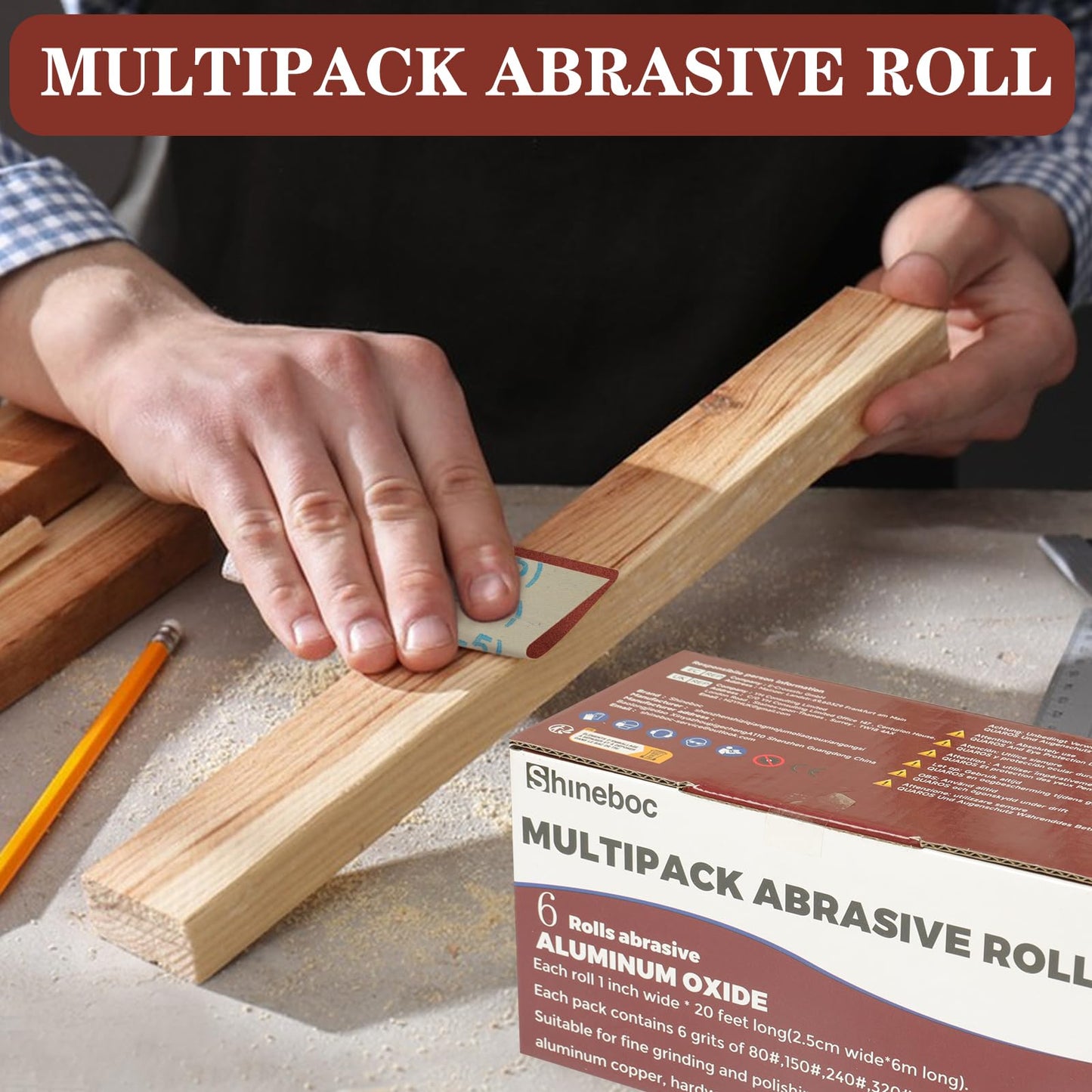 Shineboc Emery Cloth Roll, 1" x 20 Feet Continuous Sandpaper Roll, 80/150/240/320/400/600 Grit Sand Paper Assortment Pack for Wood Metal Sanding and Polishing