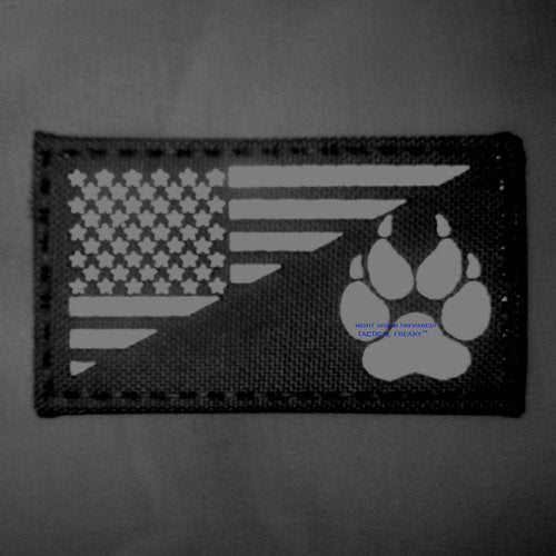 Infrared IR K9 Dog Handler Paw K-9 USA Flag Tactical Morale Touch Fastener Patch (Ranger Green)