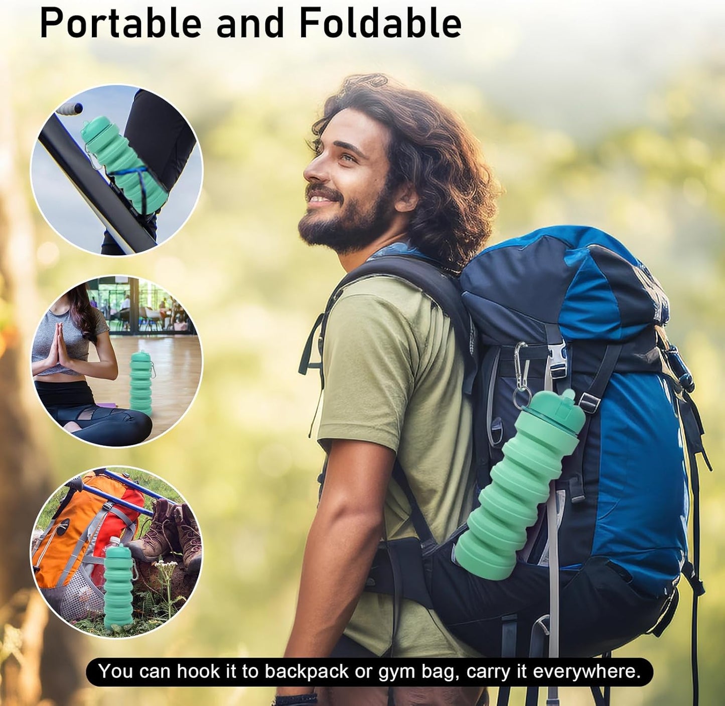 Skiennix Collapsible Water Bottle - 20oz Portable Silicone Sport Bottle | Leakproof & BPA Free for Travel, Gym, Hiking