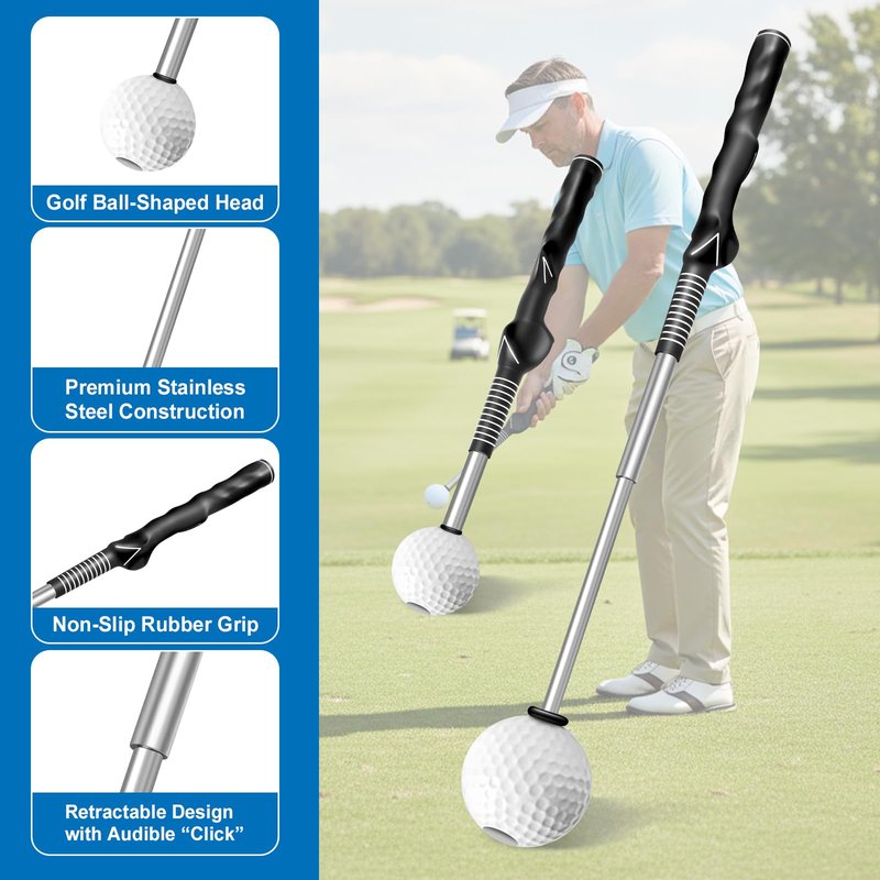 HTAIWLL Golf Grip Trainer & Swing Training Aid – Retractable Golf Swing Trainer, Home Golf Simulator, Practice Equipment, Swing Analyzer, Indoor Putting Green, Golf Gifts for Men