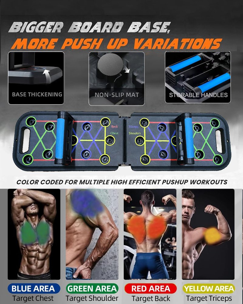 12-In-1 Push Up Board,Portable Pushup Bars for Men, Muscle Max Press Up Boards,Foldable Gym Home Exercise Board,Multi-function Push-Up Stand,Home Workout Equipment with Resistance Bands